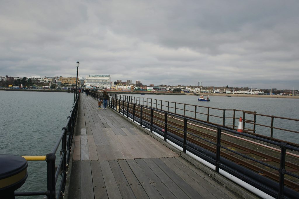Walking along Southend Pier